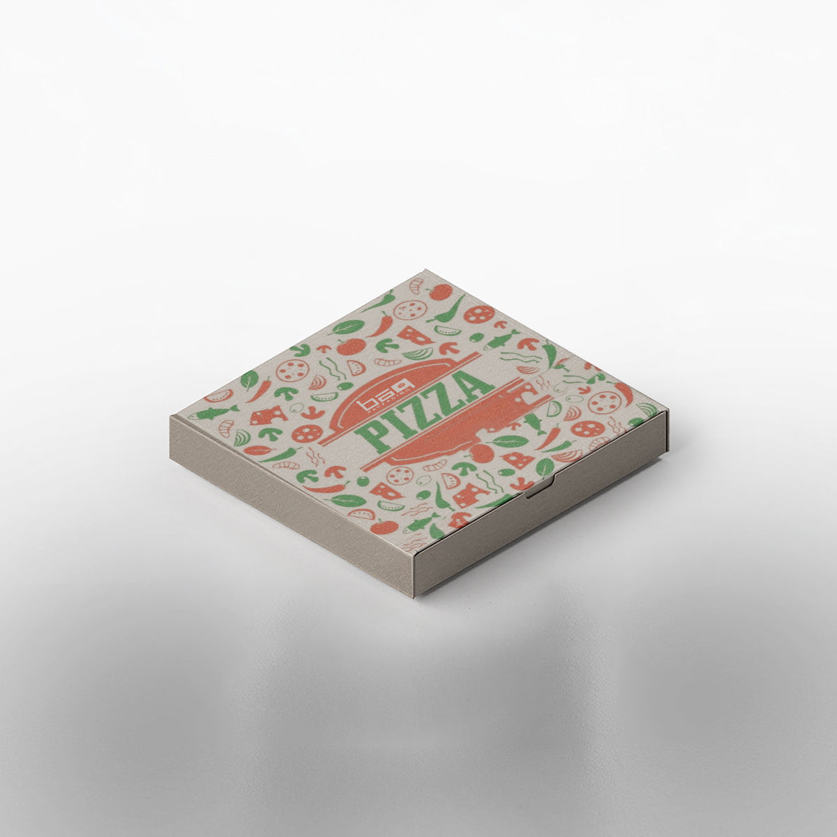 Custom pizza boxes in 7-inch, 9-inch, 12-inch, and 15-inch sizes, featuring personalised branding, ideal for pizzerias and takeaways in Birmingham, London, and across the UK