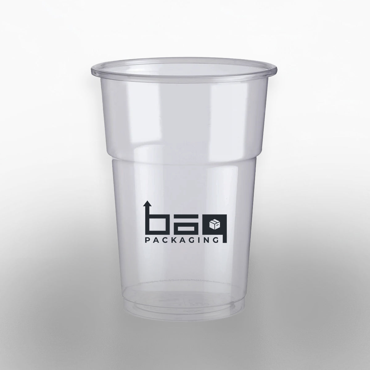Custom 12/16 OZ PET logo cup featuring a personalised design, ideal for serving cold beverages at juice bars and coffee shops.