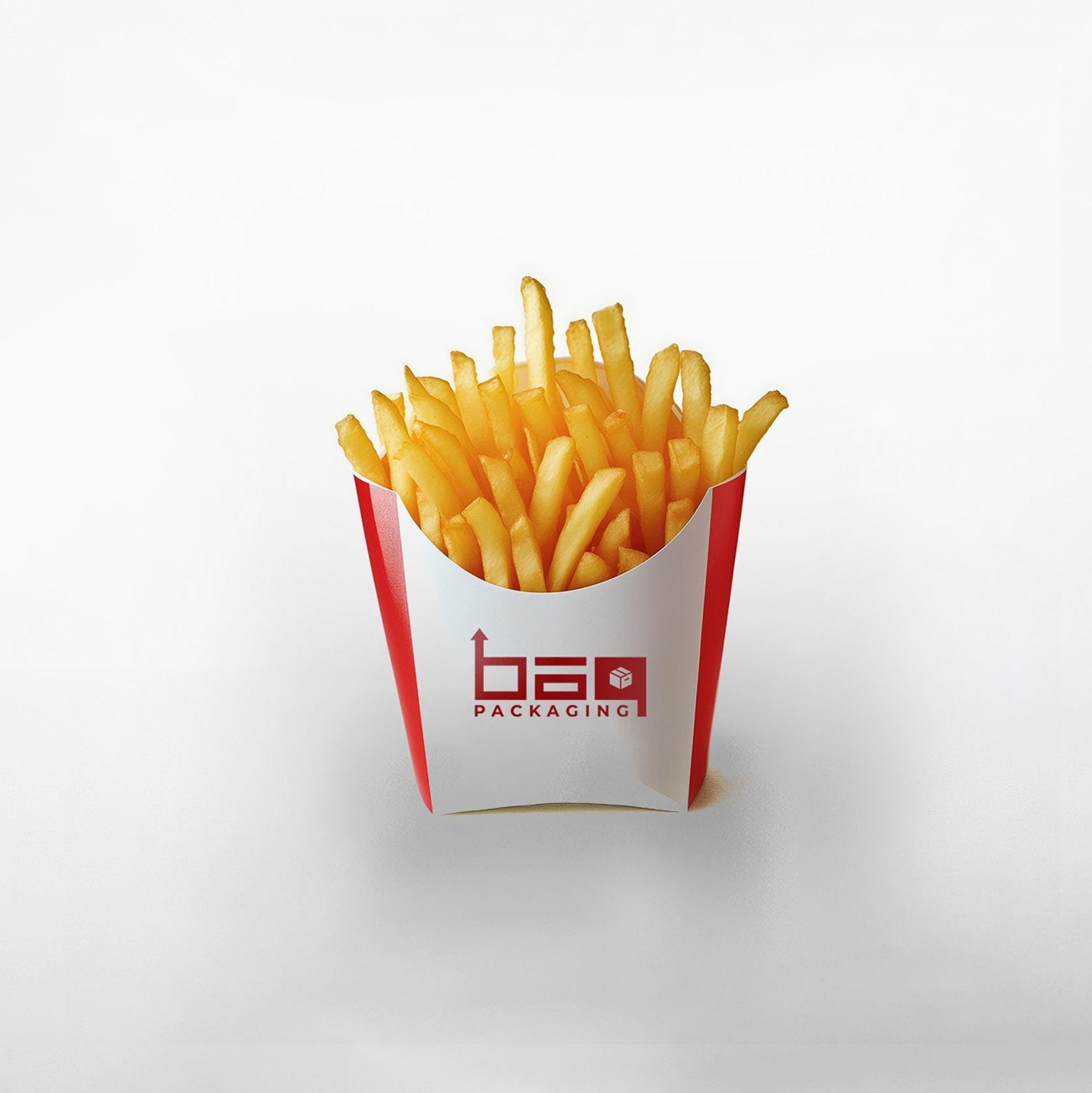 Custom chip scoops with personalised branding, ideal for takeaway and restaurant use, showcasing durable and stylish packaging